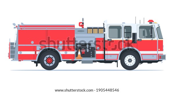 Red Fire Truck Side View Flat Stock Vector (Royalty Free) 1905448546 ...