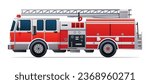 Red fire truck vector illustration. Emergency rescue truck side view isolated on white background