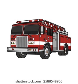 Red fire truck vector illustration. Emergency rescue