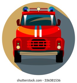 Red Fire Truck Vector Illustration.