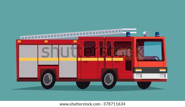 red fire truck\
with white stripes. Fire\
engine