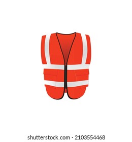 Red fire warden safety vest front view, realistic vector illustration isolated on white background. Protective lifeguard sleeveless uniform jacket for firefighters.