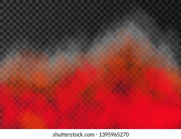 Red fire and white smoke  isolated on transparent background.  Steam special effect.  Realistic  colorful vector fire fog  or mist texture. 