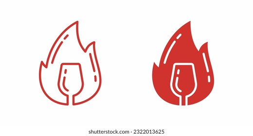 red fire wine glass logo designs line art outline icon symbols vector illustration.