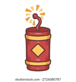 Ilustración de petardo rojo, estilo de Vector plano dibujado a mano. 