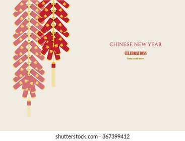 Red firecrackers on Chinese New Year Card,Vector illustrations