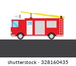 Red fire-engine on white and grey background. Vector illustration