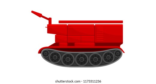 Red firefighting crawler bulldozer, emergency service vehicle vector Illustration on a white background