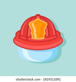 Red fireman helmet in flat style. Vector illustration.