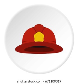 Red fireman helmet icon in flat circle isolated vector illustration for web