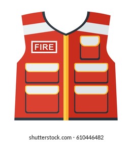 Red fireproof vest. Firefighter equipment and clothing, tools, accessories. Flat vector cartoon illustration. Objects isolated on a white background.
