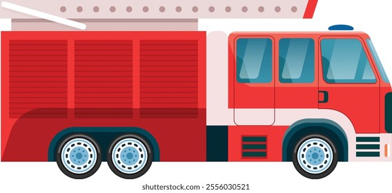 Red firetruck with an extended ladder parked and ready for action, embodying safety and preparedness for fire emergencies while serving the community in urgent situations