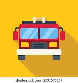 Red firetruck icon in flat style on yellow background, vector illustration
