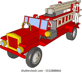 Red firetrucks, illustration, vector on white background.