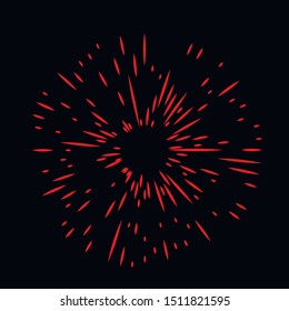 Red firework. red rays radial glare on a black background