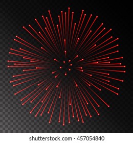 Red fireworks on chess style transparent background. Vector illustration