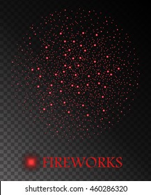 Red fireworks on chess style transparent background. Vector illustration