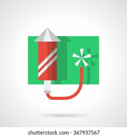 Red fireworks rocket, firecracker. Festive pyrotechnics. Celebrations and party. Flat color style vector icon. Element for web design, business, mobile app.