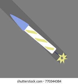 Red fireworks rocket isolated on white background, illustration.