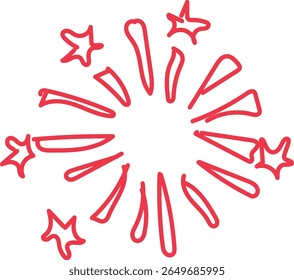 Ilustración vectorial roja del estilo del doodle del icono de la chispa de los fuegos artificiales para la celebración y los diseños de la fiesta, tarjetas de felicitación de la celebración, carteles de la fiesta, año nuevo, y proyectos festivos del diseño