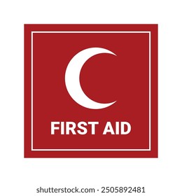Red First Aid Box Icon with Crescent or Half Moon Symbol. Medical aid sign, health cross medical symbol, medicine emergency illustration icon, safety design. 