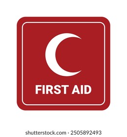 Red First Aid Box Icon with Crescent or Half Moon Symbol. Medical aid sign, health cross medical symbol, medicine emergency illustration icon, safety design. 