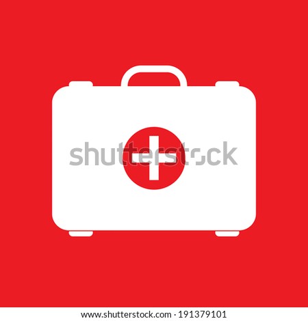 Red first aid box on red background