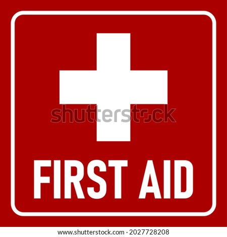 Red First Aid Icon with Cross. Vector Image.