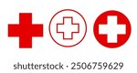 Red First Aid Icon set, Medication and Emergency vector symbol, Grug and Hospital Graphic Elements, Vector stock