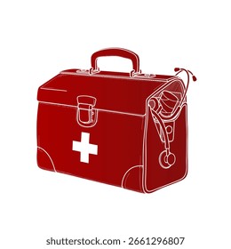 Red first aid kit. Cartoon vector on white background.