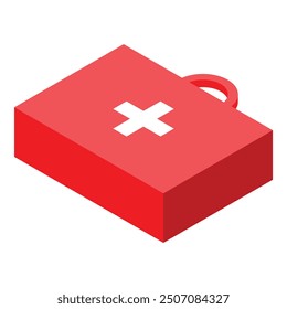 Red first aid kit closed lying isometric illustration