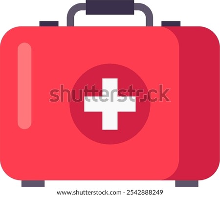 Red first aid kit closed with white cross symbol, representing emergency medical care and preparedness for accidents or injuries