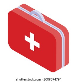 Icono rojo del kit de primeros auxilios. Isométrico del icono del vector del kit de primeros auxilios rojo para el diseño web aislado en fondo blanco