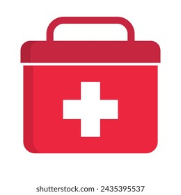 Icono rojo del kit de primeros auxilios. Icono de bolsa médica. Vector.
