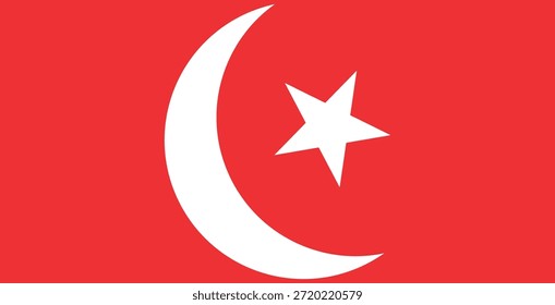 Icono rojo del kit de primeros auxilios en inglés y árabe con media luna. Icono de la media luna, símbolo plano de la bandera aislado en el fondo blanco. Vector lunar. Símbolo de primeros auxilios con estrella lunar. 