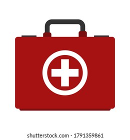Red first aid kit isolated on white background. Health, help and medical diagnostics concept. Vector illustration