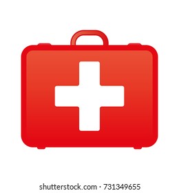 RED first aid kit isolated on blue background. Health, help and medical diagnostics concept