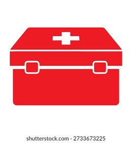 Red first aid kit with white cross symbol