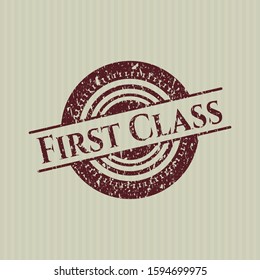 Red First Class rubber seal with grunge texture