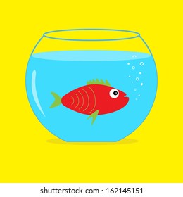 Red fish in the aquarium. Card.  Vector illustration
