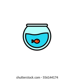 Red fish in aquarium flat line icon, fish in the bowl