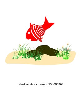 Red fish in bottom of sea