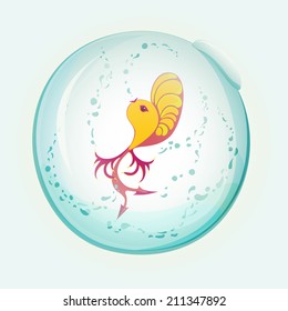 Red fish in the bubble.