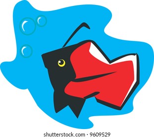 a Red fish bubbling in the water	