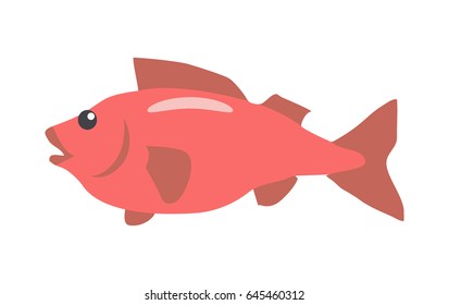 Red fish cartoon character. Fish flat vector isolated on white background. Aquatic fauna. Fish icon. Illustration for zoo, aquariums shop ad, nature concept, children book illustrating