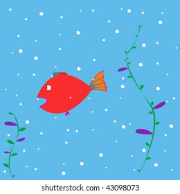 red fish cartoon, vector art illustration