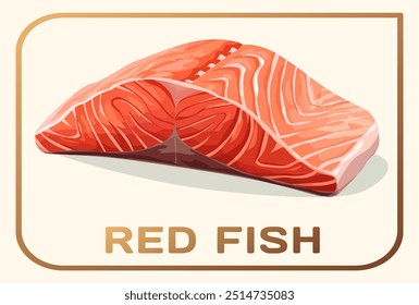 A red fish fillet cartoon vector icon, rich textured appearance and vibrant red hue. Fish portion food illustration is ready to be cooked and enjoyed. 