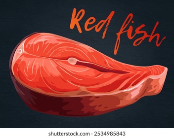 A red fish fillet vector icon for culinary and seafood-related projects. Intricate details and appetizing colors. Modern cartoon design style and bold color palette of red fish.