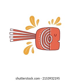 Red fish hand drawn flat illustration. Cute fish character isolated on white background in scandinavian style. 