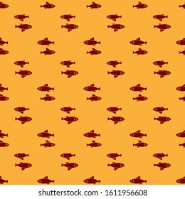 Red Fish icon isolated seamless pattern on brown background.  Vector Illustration